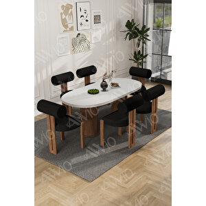 Bohem Ayak 6'lı Metal Pofi Demonte Sandalye 80x160 Masa Sandalye Takımı Beyaz