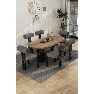 Pofi Bohem6'lı Metal Sandalye 80x160 Mutfak Masa Takımı Yemek Masa Takımı Masa Sandalye Takımı Antrasit