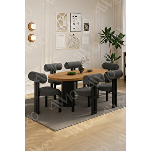 Pofi Bohem6'lı Metal Sandalye 80x160 Mutfak Masa Takımı Yemek Masa Takımı Masa Sandalye Takımı Antrasit