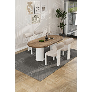 Lora Serisi Bohem Ayak 4'lü Metal Pofi Demonte Sandalye 80x140 Masa Sandalye Takımı Beyaz