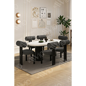 Verona Bohem Ayak 6'lı Metal Pofi Demonte Sandalye 80x160 Masa Sandalye Takımı Antrasit