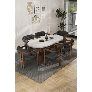 Arion Serisi Bohem Ayak 6'lı Tokyo Metal Demonte Sandalye 80x160 Masa Sandalye Takımı Antrasit