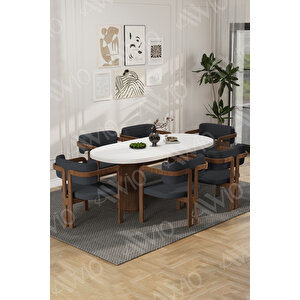 Arion Serisi Bohem Ayak 6'lı Tokyo Metal Demonte Sandalye 80x160 Masa Sandalye Takımı Antrasit