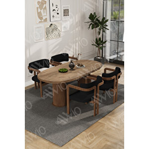 Brown Serisi Bohem Ayak 4'lü Tokyo Metal Demonte Sandalye 80x140 Masa Sandalye Takımı Siyah