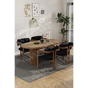 Brown Serisi Bohem Ayak 4'lü Tokyo Metal Demonte Sandalye 80x140 Masa Sandalye Takımı Siyah