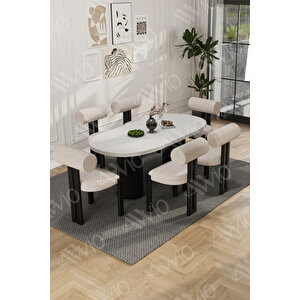 Verona Bohem Ayak 6'lı Metal Pofi Demonte Sandalye 80x160 Masa Sandalye Takımı Beyaz