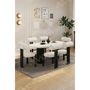 Verona Bohem Ayak 6'lı Metal Pofi Demonte Sandalye 80x160 Masa Sandalye Takımı Beyaz