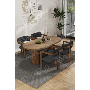 Brown Serisi Bohem Ayak 4'lü Tokyo Metal Demonte Sandalye 80x140 Masa Sandalye Takımı Antrasit