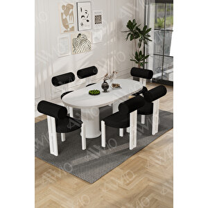 Carlina Bohem Ayak 6'lı Metal Pofi Demonte Sandalye 80x160 Masa Sandalye Takımı Beyaz