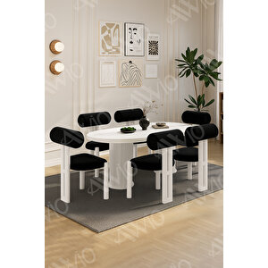 Carlina Bohem Ayak 6'lı Metal Pofi Demonte Sandalye 80x160 Masa Sandalye Takımı Beyaz