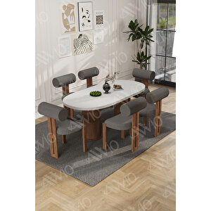 Bohem Ayak 6'lı Metal Pofi Demonte Sandalye 80x160 Masa Sandalye Takımı Antrasit