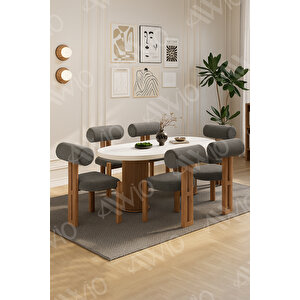 Bohem Ayak 6'lı Metal Pofi Demonte Sandalye 80x160 Masa Sandalye Takımı Antrasit