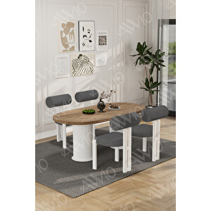 Lora Serisi Bohem Ayak 4'lü Metal Pofi Demonte Sandalye 80x140 Masa Sandalye Takımı Beyaz