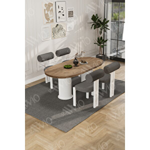 Lora Serisi Bohem Ayak 4'lü Metal Pofi Demonte Sandalye 80x140 Masa Sandalye Takımı Beyaz