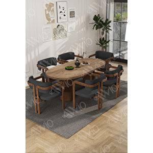 Arion Serisi Bohem Ayak 6'lı Tokyo Metal Demonte Sandalye 80x160 Masa Sandalye Takımı Antrasit