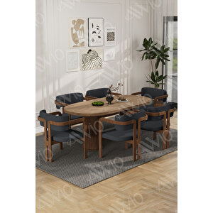 Arion Serisi Bohem Ayak 6'lı Tokyo Metal Demonte Sandalye 80x160 Masa Sandalye Takımı Antrasit