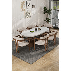 Arion Serisi Bohem Ayak 6'lı Tokyo Metal Demonte Sandalye 80x160 Masa Sandalye Takımı Krem