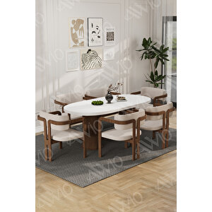 Arion Serisi Bohem Ayak 6'lı Tokyo Metal Demonte Sandalye 80x160 Masa Sandalye Takımı Krem