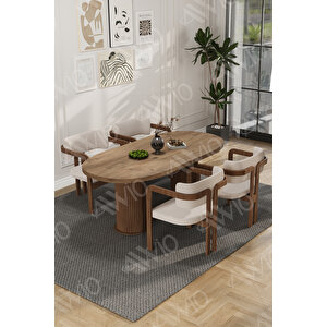 Brown Serisi Bohem Ayak 4'lü Tokyo Metal Demonte Sandalye 80x140 Masa Sandalye Takımı Krem