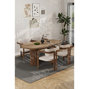 Brown Serisi Bohem Ayak 4'lü Tokyo Metal Demonte Sandalye 80x140 Masa Sandalye Takımı Krem