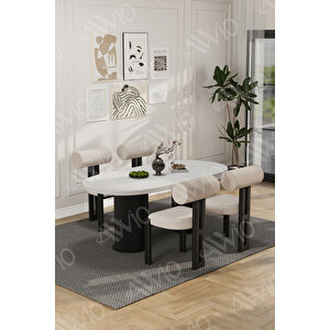 Cydney Serisi Bohem Ayak 4'lü Metal Pofi Demonte Sandalye 80x140 Masa Sandalye Takımı Beyaz