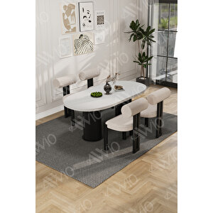 Cydney Serisi Bohem Ayak 4'lü Metal Pofi Demonte Sandalye 80x140 Masa Sandalye Takımı Beyaz