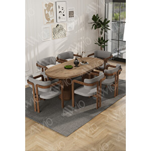 Arion Serisi Bohem Ayak 6'lı Tokyo Metal Demonte Sandalye 80x160 Masa Sandalye Takımı Gri