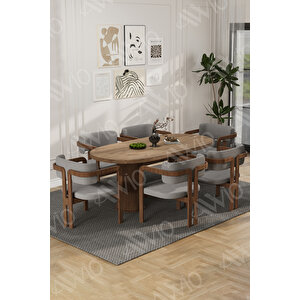 Arion Serisi Bohem Ayak 6'lı Tokyo Metal Demonte Sandalye 80x160 Masa Sandalye Takımı Gri