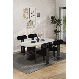 Cydney Serisi Bohem Ayak 4'lü Metal Pofi Demonte Sandalye 80x140 Masa Sandalye Takımı Beyaz