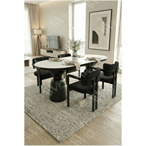 Bolivya Serisi Vazo Ayak Bohem 4 'lü Metal Tokyo Demonte Sandalye 80x140 Masa Sandalye Takımı Siyah