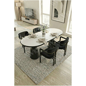 Bolivya Serisi Vazo Ayak Bohem 4 'lü Metal Tokyo Demonte Sandalye 80x140 Masa Sandalye Takımı Siyah