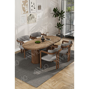 Brown Serisi Bohem Ayak 4'lü Tokyo Metal Demonte Sandalye 80x140 Masa Sandalye Takımı Gri