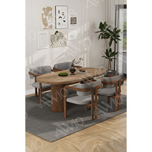 Brown Serisi Bohem Ayak 4'lü Tokyo Metal Demonte Sandalye 80x140 Masa Sandalye Takımı Gri