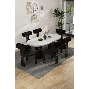 Verona Bohem Ayak 6'lı Metal Pofi Demonte Sandalye 80x160 Masa Sandalye Takımı Beyaz