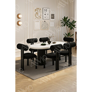 Verona Bohem Ayak 6'lı Metal Pofi Demonte Sandalye 80x160 Masa Sandalye Takımı Beyaz