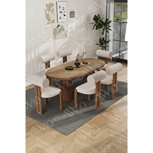 İcon Bohem Ayak 6'lı Metal Pofi Demonte Sandalye 80x160 Masa Sandalye Takımı Beyaz