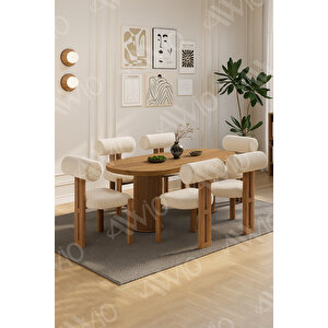 İcon Bohem Ayak 6'lı Metal Pofi Demonte Sandalye 80x160 Masa Sandalye Takımı Beyaz