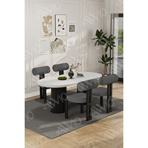 Cydney Serisi Bohem Ayak 4'lü Metal Pofi Demonte Sandalye 80x140 Masa Sandalye Takımı Beyaz