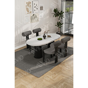 Cydney Serisi Bohem Ayak 4'lü Metal Pofi Demonte Sandalye 80x140 Masa Sandalye Takımı Beyaz