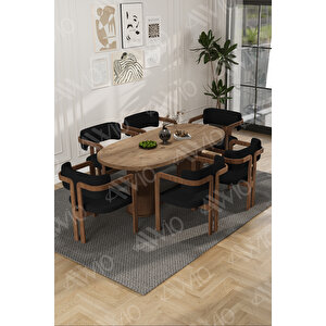 Arion Serisi Bohem Ayak 6'lı Tokyo Metal Demonte Sandalye 80x160 Masa Sandalye Takımı Siyah