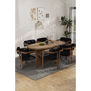 Arion Serisi Bohem Ayak 6'lı Tokyo Metal Demonte Sandalye 80x160 Masa Sandalye Takımı Siyah