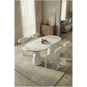 Castella Serisi Vazo Ayak Bohem 4 'lü Metal Pofi Demonte Sandalye 80x140 Masa Sandalye Takımı Beyaz