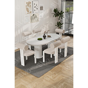 Carlina Bohem Ayak 6'lı Metal Pofi Demonte Sandalye 80x160 Masa Sandalye Takımı Beyaz