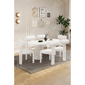 Carlina Bohem Ayak 6'lı Metal Pofi Demonte Sandalye 80x160 Masa Sandalye Takımı Beyaz