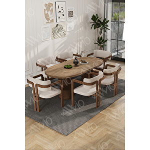 Arion Serisi Bohem Ayak 6'lı Tokyo Metal Demonte Sandalye 80x160 Masa Sandalye Takımı Krem