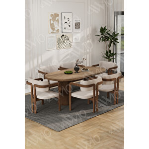 Arion Serisi Bohem Ayak 6'lı Tokyo Metal Demonte Sandalye 80x160 Masa Sandalye Takımı Krem