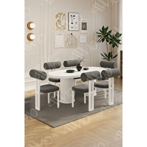 Carlina Bohem Ayak 6'lı Metal Pofi Demonte Sandalye 80x160 Masa Sandalye Takımı Antrasit