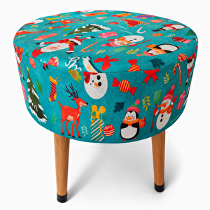Yılbaşı Temalı Çocuk Odası Pufu – Eğlenceli, Renkli, Ahşap Ayaklı