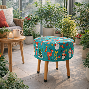 Yılbaşı Temalı Çocuk Odası Pufu – Eğlenceli, Renkli, Ahşap Ayaklı