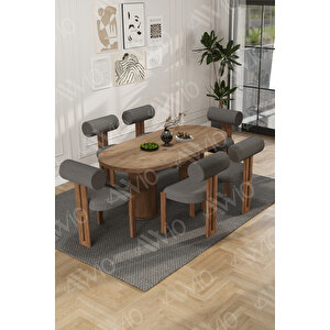 İcon Bohem Ayak 6'lı Metal Pofi Demonte Sandalye 80x160 Masa Sandalye Takımı Antrasit